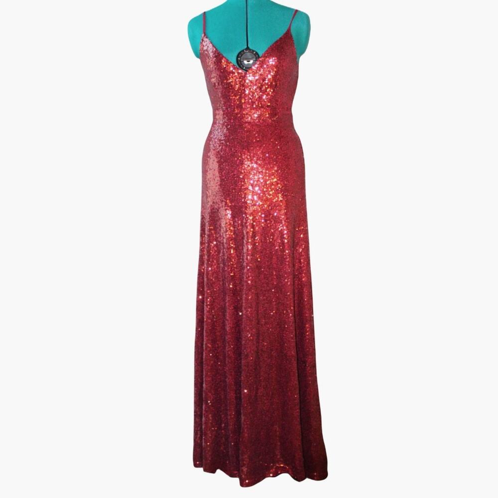 NWT L’Atiste by Amy Maroon Sequin Backless Prom Dress  Size M - Picture 3 of 6